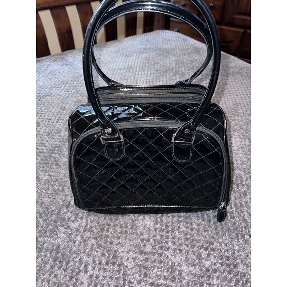 CABOODLES Black Patent Leather Carry On Makeup Bag Top Handles - Picture 8 of 16